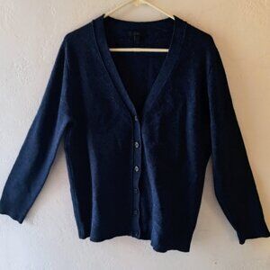J.Crew 100% Merino Wool V-neck Cardigan, Blue, Large (missing bottom button)